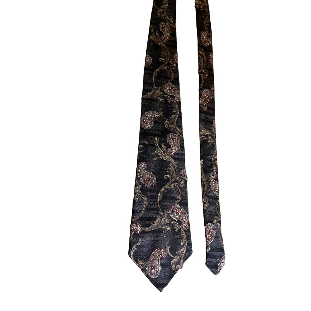 Neil Martin Mens Necktie Italian Silk Paisley Red Gold Retro Dad Gift Corpcore